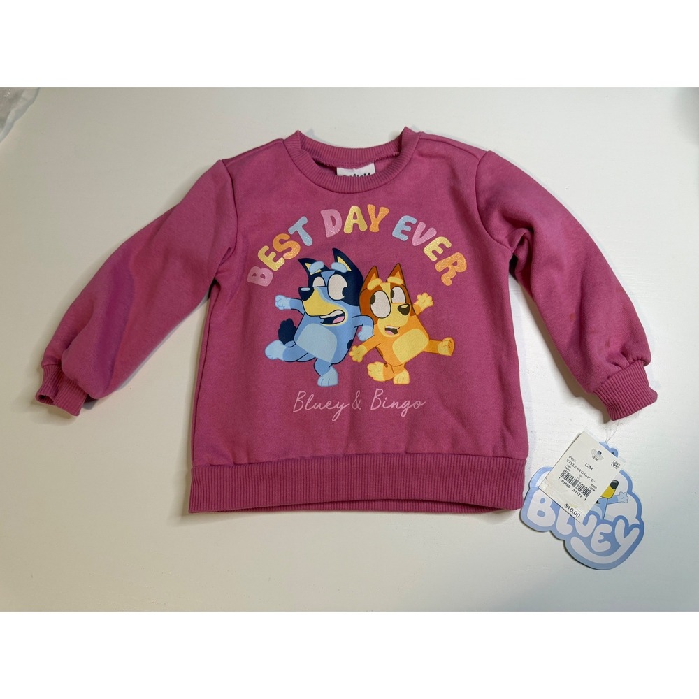Bluey and Bingo Best Day Ever Pink Sweatshirt Kids 12M NWT BYG3684CW